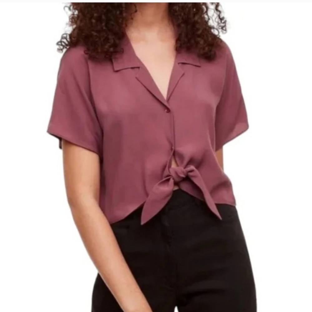 Aritzia Wilfred The Tie Front Cropped Blouse in Dusty Rose Sz M